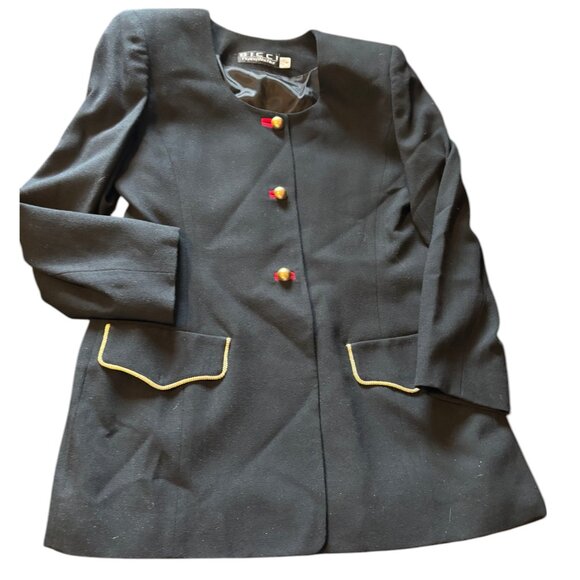 BICCI Florine Wachter VNTG Black Red Skirt/Blazer/Scarf Suit Gold Accents Sz 8 - Picture 16 of 16